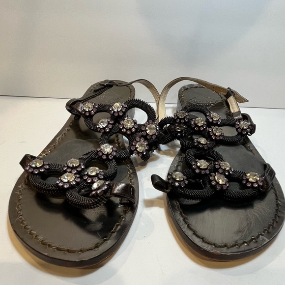 Emanuela Caruso Capri Women’s Sandals Size US 6 Crystal Flowers Made In Italy - Picture 4 of 10